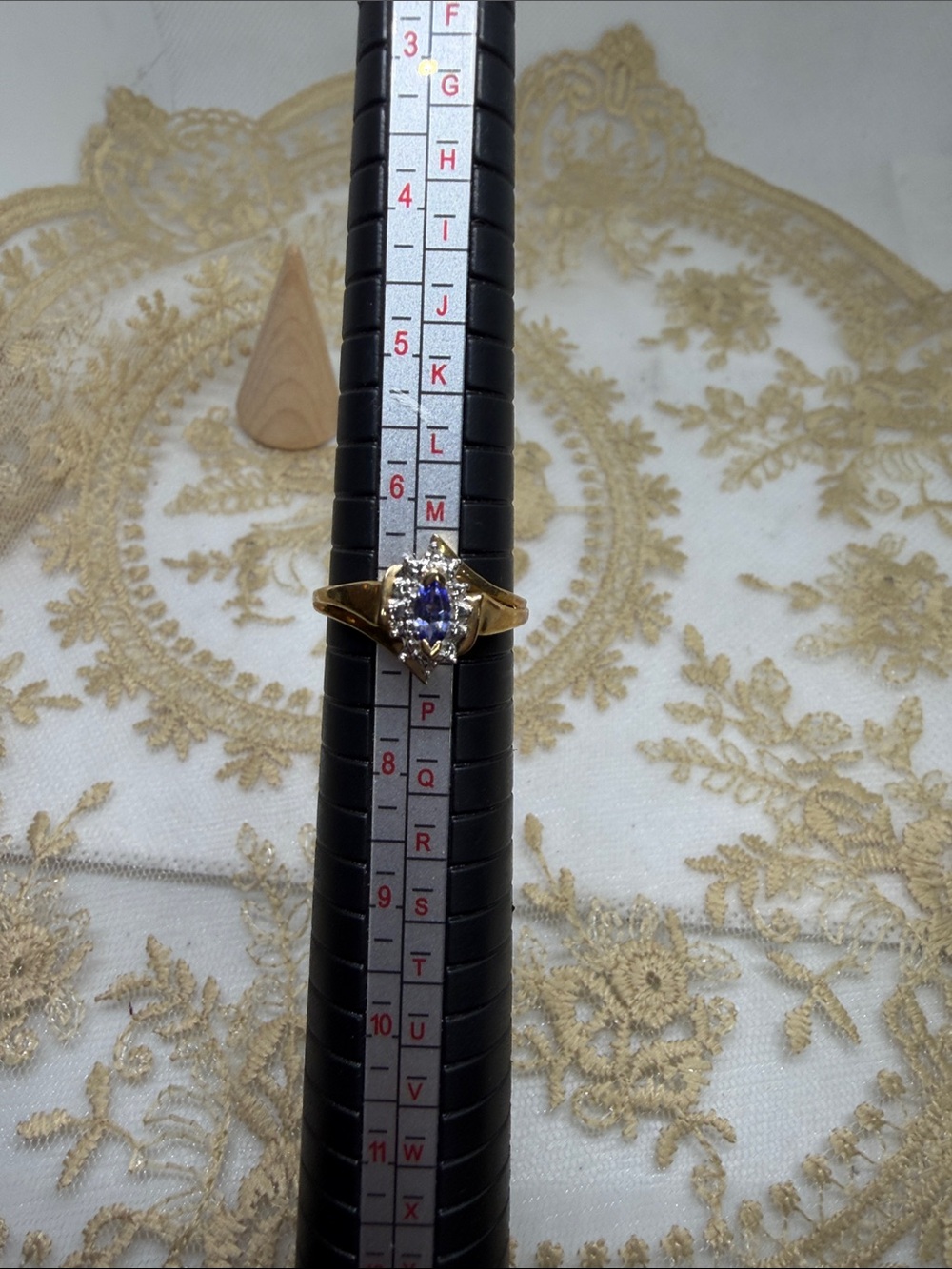 Vintage 10K Gold Tanzanite & Diamond Ring | Marquise Cut | Size 7 Estate Jewelry - Picture 8 of 9